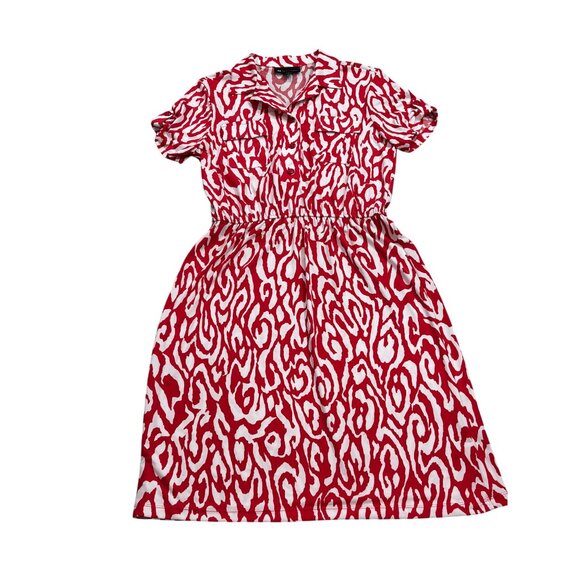 Valerie Bertinelli Red & White Animal Print Dress Size 8 Polyester Spandex - Picture 6 of 11